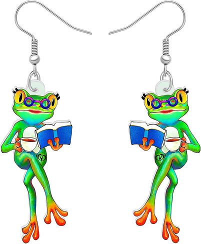 RAIDIN Acrylic Cute Creative Anime Frog Earrings for Women Girls Hypoallergenic Animal Dangle Hook Earrings Jewelry for Gifts Charms in Saudi Arabia