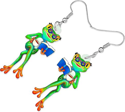 RAIDIN Acrylic Cute Creative Anime Frog Earrings for Women Girls Hypoallergenic Animal Dangle Hook Earrings Jewelry for Gifts Charms in Saudi Arabia