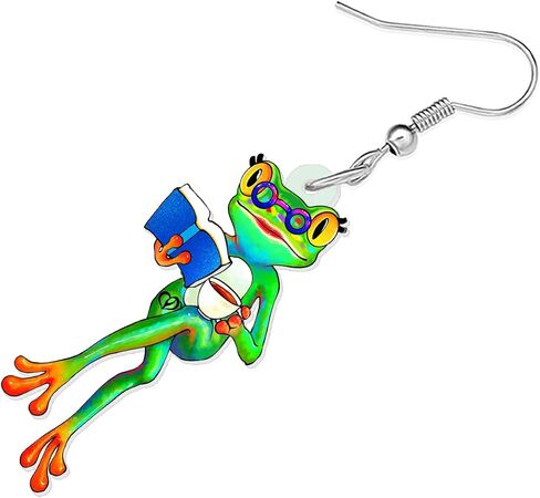 RAIDIN Acrylic Cute Creative Anime Frog Earrings for Women Girls Hypoallergenic Animal Dangle Hook Earrings Jewelry for Gifts Charms in Saudi Arabia