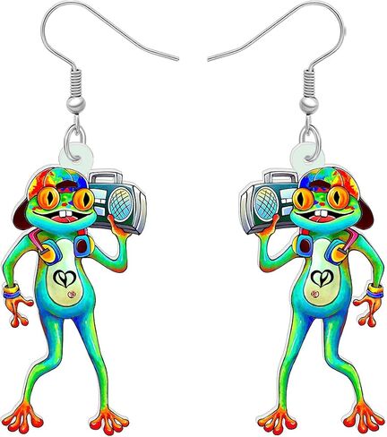 RAIDIN Acrylic Cute Creative Anime Frog Earrings for Women Girls Hypoallergenic Animal Dangle Hook Earrings Jewelry for Gifts Charms in Saudi Arabia