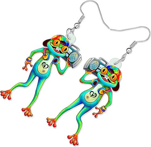 RAIDIN Acrylic Cute Creative Anime Frog Earrings for Women Girls Hypoallergenic Animal Dangle Hook Earrings Jewelry for Gifts Charms in Saudi Arabia