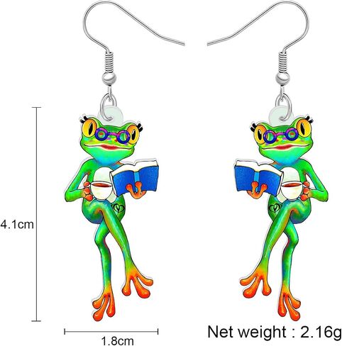 RAIDIN Acrylic Cute Creative Anime Frog Earrings for Women Girls Hypoallergenic Animal Dangle Hook Earrings Jewelry for Gifts Charms in Saudi Arabia