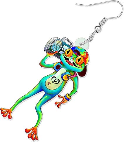 RAIDIN Acrylic Cute Creative Anime Frog Earrings for Women Girls Hypoallergenic Animal Dangle Hook Earrings Jewelry for Gifts Charms in Saudi Arabia