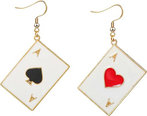 CSIYANJRY99 Queen of Heart Earrings Red Heart Poker Clock Drop Earrings for Women Girls Asymmetric Long Clock Poker Dangle Earrings Queen of Hearts Costume Accessories in Saudi Arabia