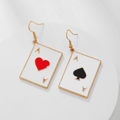 CSIYANJRY99 Queen of Heart Earrings Red Heart Poker Clock Drop Earrings for Women Girls Asymmetric Long Clock Poker Dangle Earrings Queen of Hearts Costume Accessories in Saudi Arabia