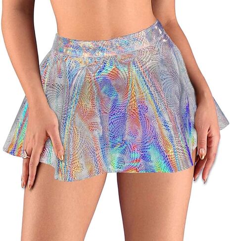 See Through Mini Skirts Sparkly Pleated Skirt Skater Flared High Waist Skirt Sheer Clubwear Novelty Skirt for Women in Saudi Arabia