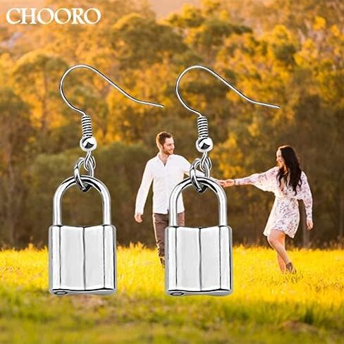 CHOORO Vintage Jewellery Silver Lock Earrings Lock Pendant Earrings Key lock earrings Love Wish Gift for Girlfriend in Saudi Arabia