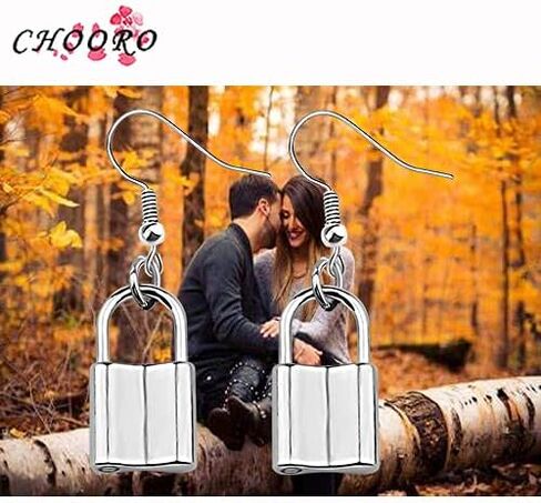 CHOORO Vintage Jewellery Silver Lock Earrings Lock Pendant Earrings Key lock earrings Love Wish Gift for Girlfriend in Saudi Arabia