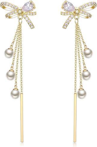 EleQueen Women's Silver-tone Crystal Simulated Pearl 4 Chain Bridal Long Dangle Hook Earrings Ivory Color in Saudi Arabia
