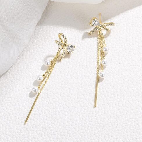 EleQueen Women's Silver-tone Crystal Simulated Pearl 4 Chain Bridal Long Dangle Hook Earrings Ivory Color in Saudi Arabia