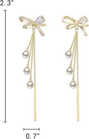 EleQueen Women's Silver-tone Crystal Simulated Pearl 4 Chain Bridal Long Dangle Hook Earrings Ivory Color in Saudi Arabia
