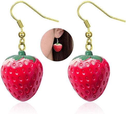 DIYANMMY Cute Creative Super Lifelike Food Dangle Earrings 3D Simulated Red Strawberry Dangle Acrylic Fruit Earrings for Women Girls Teens Jewelry Gifts in Saudi Arabia