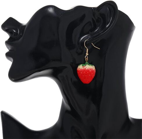 DIYANMMY Cute Creative Super Lifelike Food Dangle Earrings 3D Simulated Red Strawberry Dangle Acrylic Fruit Earrings for Women Girls Teens Jewelry Gifts in Saudi Arabia