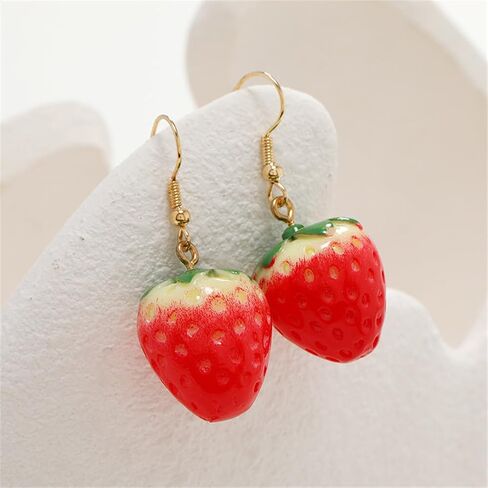 DIYANMMY Cute Creative Super Lifelike Food Dangle Earrings 3D Simulated Red Strawberry Dangle Acrylic Fruit Earrings for Women Girls Teens Jewelry Gifts in Saudi Arabia