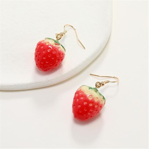 DIYANMMY Cute Creative Super Lifelike Food Dangle Earrings 3D Simulated Red Strawberry Dangle Acrylic Fruit Earrings for Women Girls Teens Jewelry Gifts in Saudi Arabia