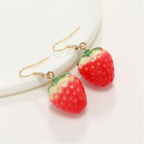 DIYANMMY Cute Creative Super Lifelike Food Dangle Earrings 3D Simulated Red Strawberry Dangle Acrylic Fruit Earrings for Women Girls Teens Jewelry Gifts in Saudi Arabia