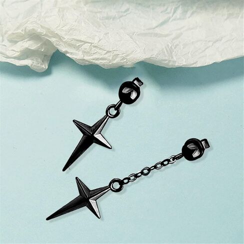 Punk Minimalist Unique Asymmetric Long Stainless Steel chain Cross Dangle Drop Earrings for Women Girls Statement Hypoallergenic Geometry Jewelry Gifts in Saudi Arabia