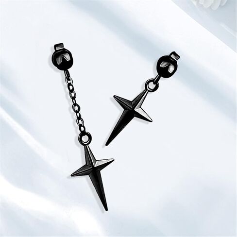 Punk Minimalist Unique Asymmetric Long Stainless Steel chain Cross Dangle Drop Earrings for Women Girls Statement Hypoallergenic Geometry Jewelry Gifts in Saudi Arabia