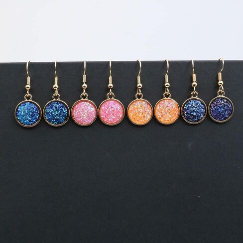 XINBOO 9 Pairs Round Druzy Dangle Earrings for Women Girls 12mm Round Resin Cluster Stud Earrings Set Stainless Steel Pierced Gold in Saudi Arabia