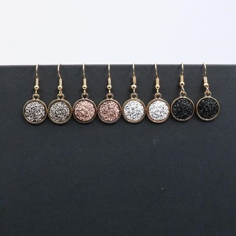 XINBOO 9 Pairs Round Druzy Dangle Earrings for Women Girls 12mm Round Resin Cluster Stud Earrings Set Stainless Steel Pierced Gold in Saudi Arabia