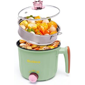 Hot Pot Electric with Steamer, Rapid Noodles Cooker,Non-Stick Electric Pot for Raman, Soup, Noodles, Steak, Oatmeal, Rapid, with Temperature control, (Rotary switch), 1.8L,Purple