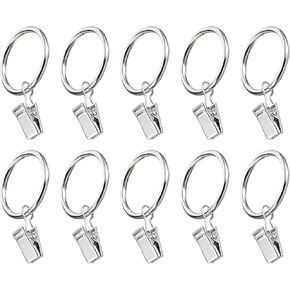 32mm Inner Diameter Curtain Rings with Clips- 30Pack - Good for Curtains and Rods - Curtain Drape Sliding Eyelet Rings - Silver