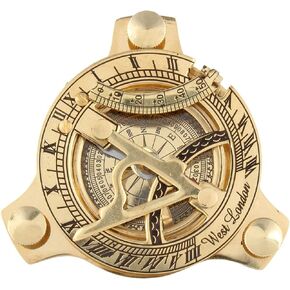 Handcrafted 3 inch Sundial Compass Solid Brass Pocket Engraved Navigational Collectible Tool for Camping & Hiking, As Shown In Image
