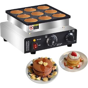 Dutch Pancake Maker 9PCS, Non-stick Dorayaki Maker Machine ，9PCS 76mm Diameter Big Pancake Maker for Bakery Home Restaurant Dessert, Stainless steel,with 50-300℃Temp& Time control 110V 950W