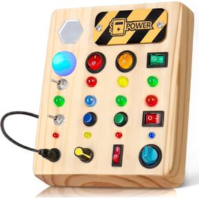 Busy Board with LED Light, Wooden Sensory Toys for Toddler, Montessori Music Toy for Airplane, Travel Activity Educational Learning Autism Toys, Birthday Boys Girls Gifts