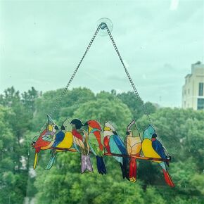 Colorful Birds Acrylic Window Hanging Decor, Irregular Stained Panel Hanging Decorative Wall Art Mural for Bedroom Garden Wall Decor Gift for Mom Grandma Teacher Natural Lover
