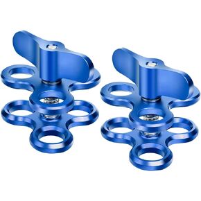 Blue Aluminum Butterfly Clip Ball Clamp Mount, Diving Photography Butterfly Clip, Holes Ball Clamp Mount for Underwater Diving Light Arms Tray System (2pack)