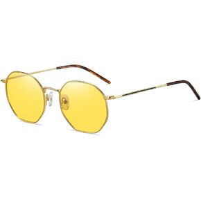 DUCO Night Vision Glasses for Men Women Chic Metal Polygon Frame, Anti-Glare, UV400 Protection, Yellow Polarized Lens 309Y