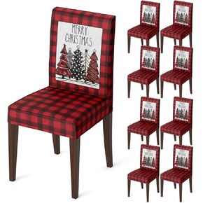 Horaldaily 6PCS Christmas Dining Chair Covers, Buffalo Plaid Trees Stretch Removable Washable Slipcover Chair Protector for Dining Room Home Decor