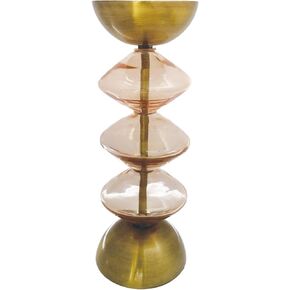 Bloomingville Reclaimed Glass and Metal Decorative Pillar Candle Holder, Gold and Pink