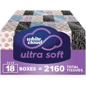 White Cloud Ultra Soft 3-Ply Facial Tissue, 18 Box Multipack, 120 Tissues Per Box
