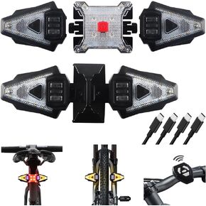 5 PCS Bike Tail Light with Turn Signals, Split USB Rechargeable Bike Turn Signal Front and Back, Wireless Remote Control Bicycle Turn Signals with Flash Warning Light and Red Tail Light for Bicycle