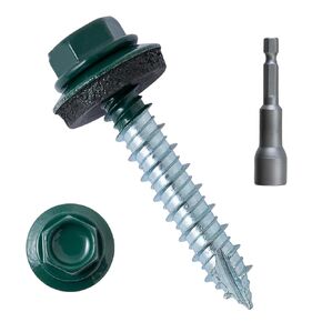 LIONMAX Metal Roofing Screws #14 × 1-1/2 Inch, 300-PCS, Zinc Plated Hex Head Sheet Metal Roof Screws, Rubber Washer, Sharp Point, Metal to Wood Siding Screws, Hex Socket Included