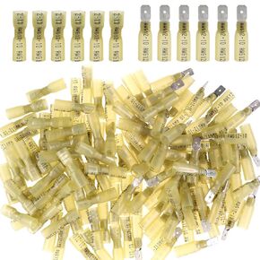 Glarks 100pcs 16-14 Gauge Fully Insulated Female/Male Spade Nylon Heat Shrink Waterproof Quick Disconnect Electrical Insulated Crimp Terminals Connectors Assortment Kit