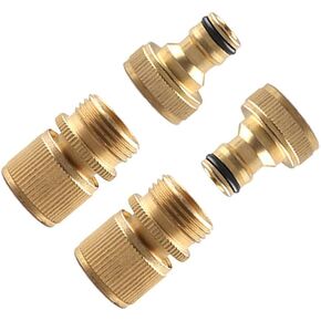 Garden Hose Quick Connector Solid Brass,3/4 Inch GHT Thread Fitting No-Leak Water Hose Female and Male Adapter (4 Sets)