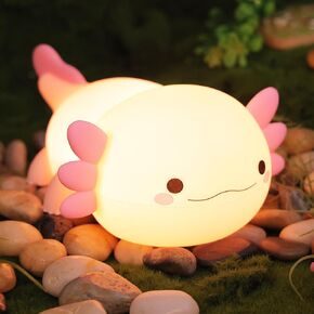 Axolotl Gifts, Cute Axolotl Night Light for Kids, Cute Axololtl Lamp Squishy Silicone Nursery Nightlight Rechargeable Bedside Light forRoom Decor, Pink Girls Gifts for Xmas Birthday