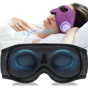 Bluetooth Sleep Headphones White Noise Sleep Mask | 3D Eye Mask for Sleeping | 38 Relaxing Soothing Sounds | 16hrs Playingtime (Purple