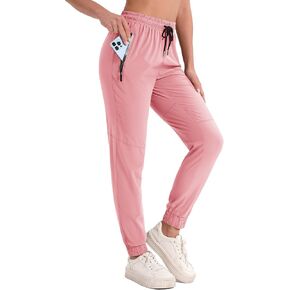 MAGCOMSEN Womens Hiking Pants Pockets Athletic Joggers Lightweight Quick Dry Gym Workout Travel Sweatpants Water Resistant, M Pink