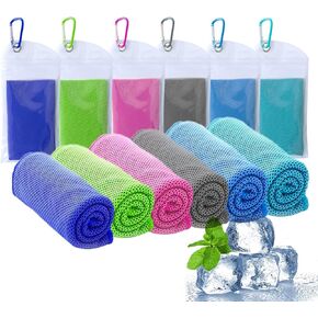 Amgico 6 Packs Cooling Towels, Chilly Towel Instant Cool for Neck and Face, Breathable Soft Sweat Towels for Sport, Gym, Yoga, Golf, Beach, Camping, Travel, Hot Weather