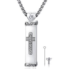 Bar Urn Necklace for Ashes, Cremation Jewelry Cross Urn Pendant Minimalist Cube Ashes Necklace Vertical Sterling Silver Memorial Ash Holder