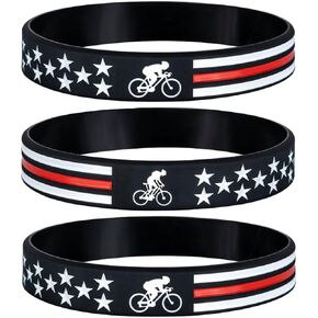 Sainstone Cycling Outdoor Biking Motivational Silicone Bracelets with American Flag, Outdoor Bicycle Bike E-Bike Inspirational Rubber Wristbands Gifts for Men, Women, Cyclist and Sport Fans