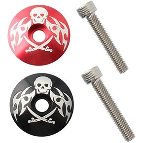 2 Set 1 1/8 Inch Aluminum Alloy Headset Top Cap & Bolt Set , Bicycle Headset Cap, Mountain Bike Stem Top Cap Cover, Front Fork Stem Top Caps, Headset Cover Screws Set for MTB Road XC FR Bike Stems
