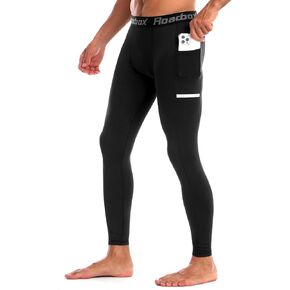 Roadbox Compression Pants for Men - 1/2 Pack Running Tights Athletic Football Leggings Cycling Base Layer with Pockets