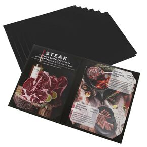 Menu Holder 8.5" x 11" PU Leather Menu Covers 6 Pack Menu Holders Black Menu Cover with 2 Inside Pockets Elegant Restaurant Menu Covers for Hotel, Coffee, Bar (6 Pack, 2 Views)
