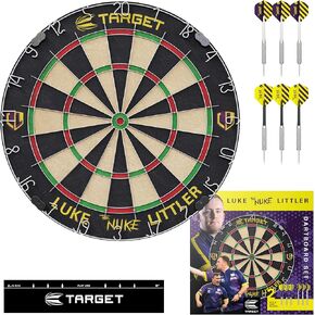 Target Darts Luke Littler Dartboard Set | Player Edition ‘The Nuke’ Dart Board Set with 2 Sets of Steel Tip Darts, Competition Standard Throw Line | Professional Dart Setup & Accessories