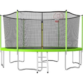 ترامبولين ترفيهي من UBGO للبالغين والأطفال، ترامبولين بطول 16 قدمًا مع شريط توازن وحلقة كرة سلة وكرة، ترامبولين للقفز شديد التحمل من النوع المقوى في الهواء الطلق مع شبكة مغلقة باللون الأزرق in Kuwait